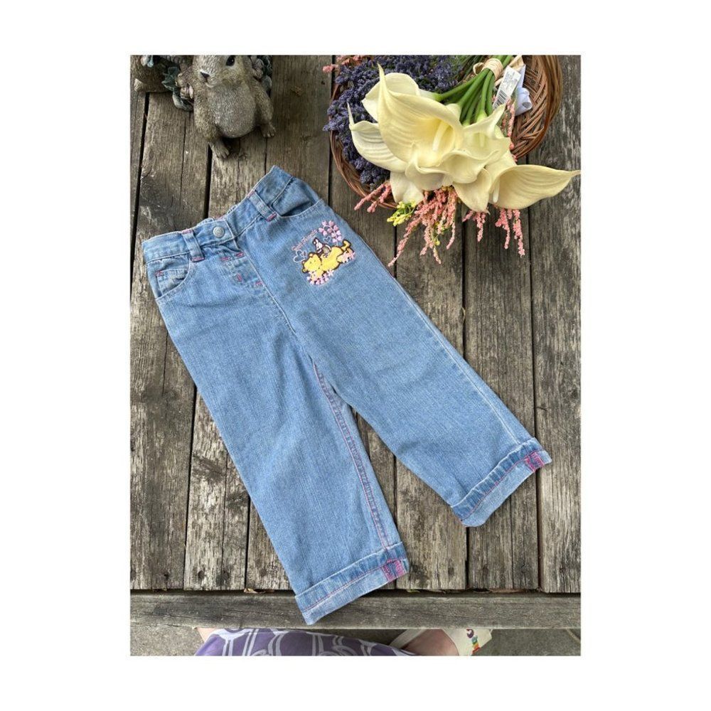 Disney Baby Winnie The Poo Denim Jeans "Best Friends" Pigleg Straight Leg Cuffed
